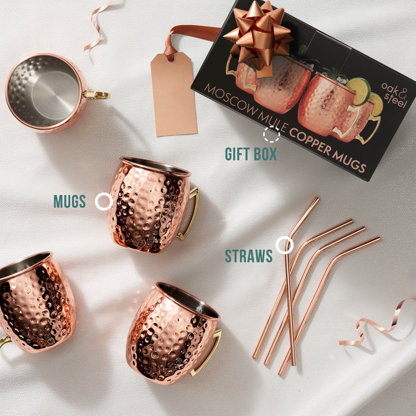 Set of Cocktail Mugs and Straws in Stainless Steel
