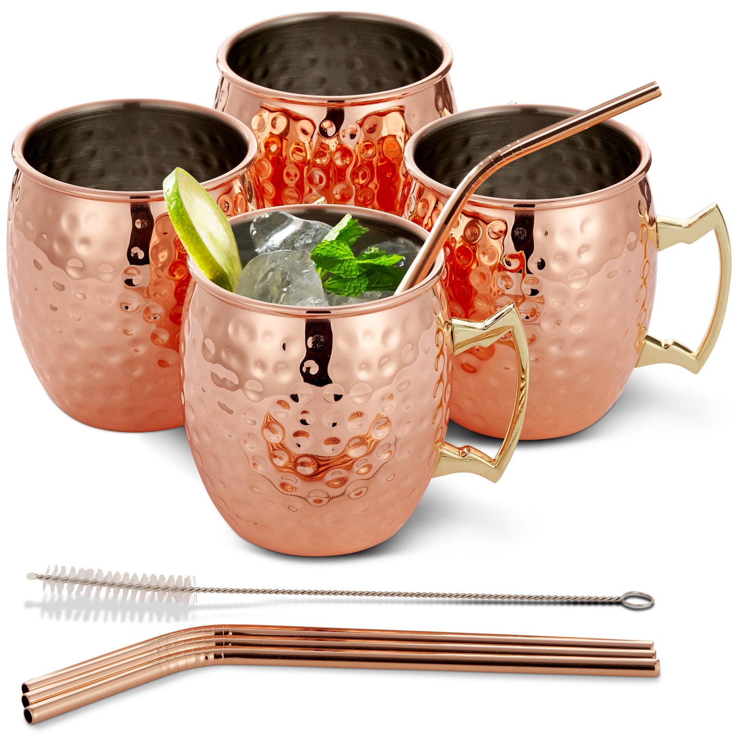 Set of Cocktail Mugs and Straws in Stainless Steel