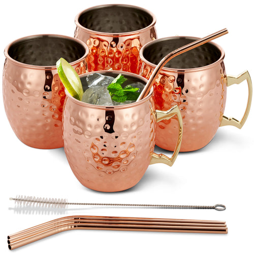 Set of Cocktail Mugs and Straws in Stainless Steel