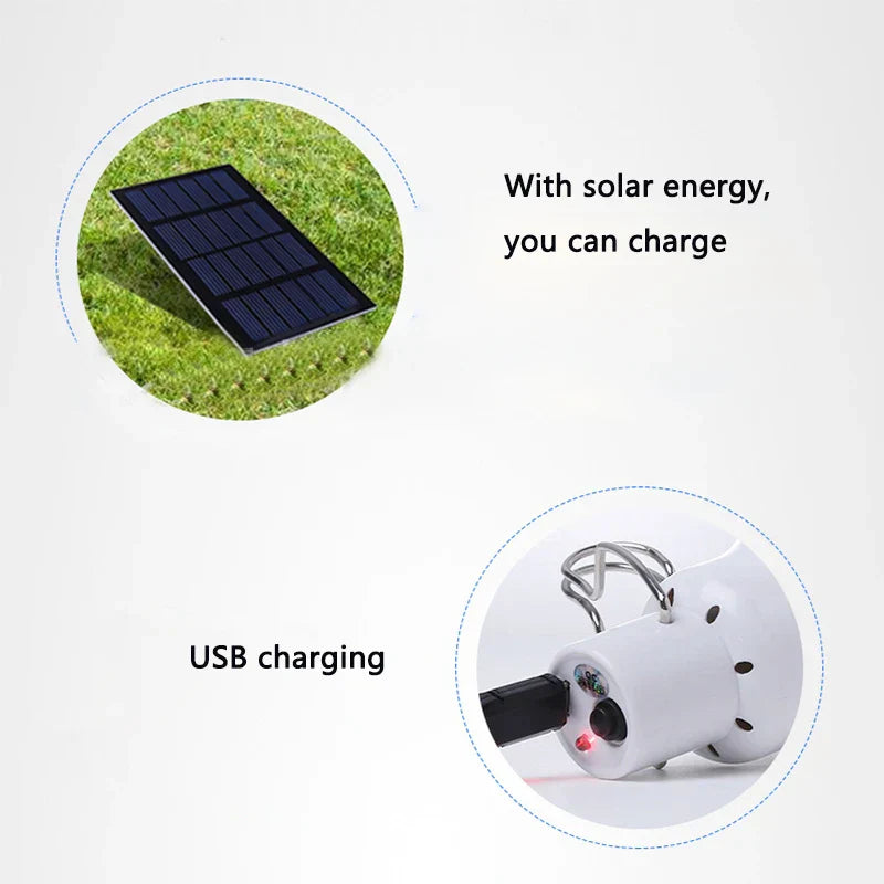 Solar LED Light with USB and Battery for Garden, Tent, and Emergency