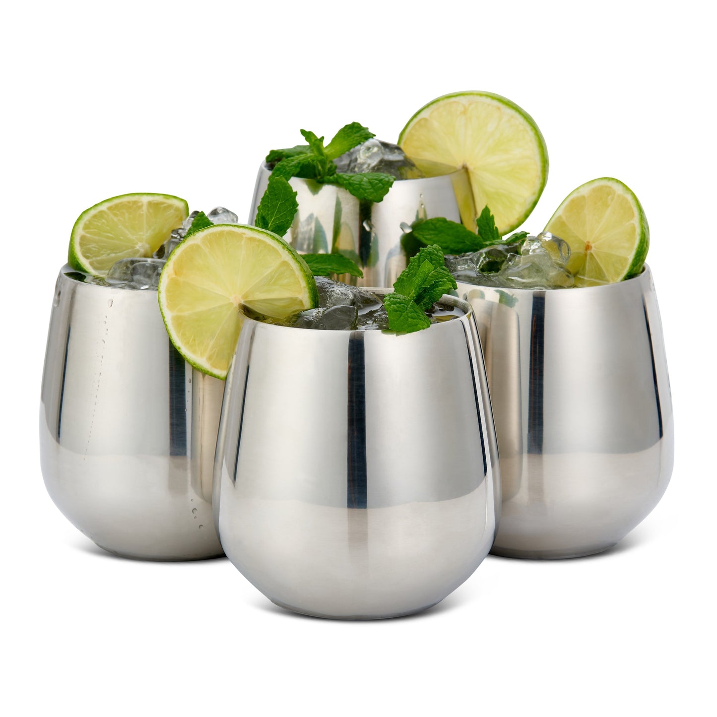 Silver Tumblers Made of Stainless Steel with Included Straws