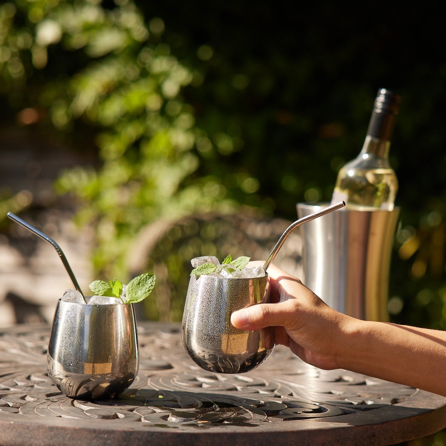 Silver Tumblers Made of Stainless Steel with Included Straws