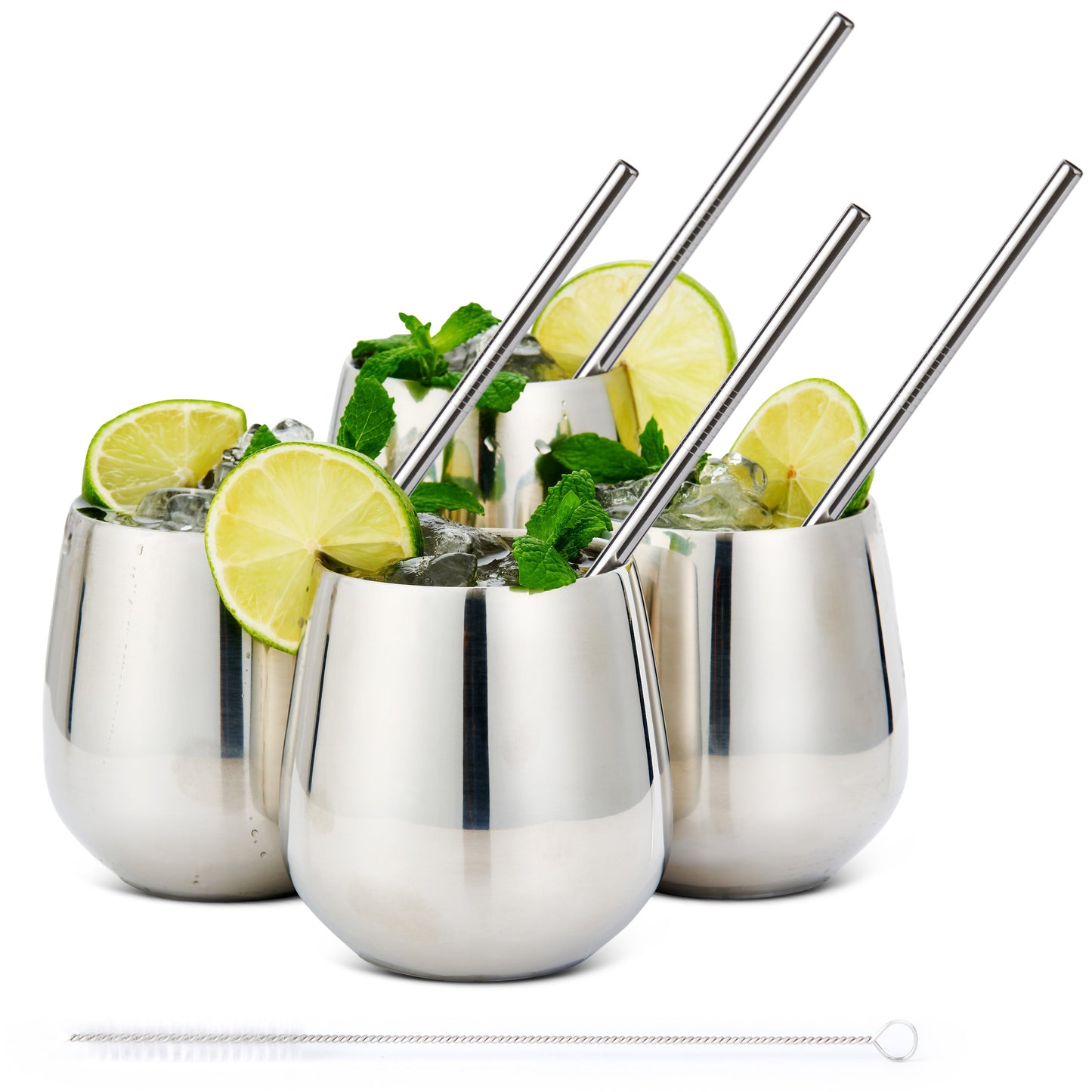 Silver Tumblers Made of Stainless Steel with Included Straws