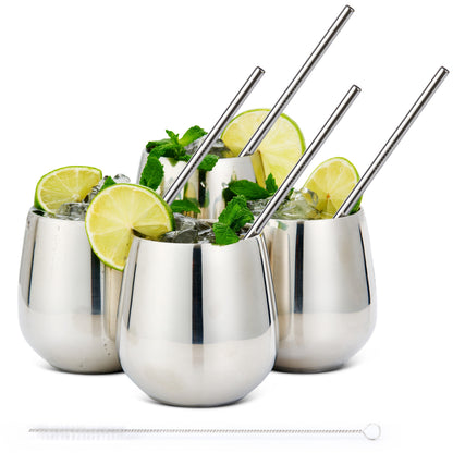 Silver Tumblers Made of Stainless Steel with Included Straws