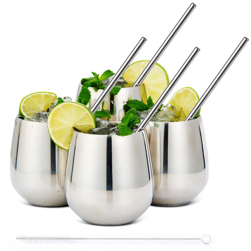 Silver Tumblers Made of Stainless Steel with Included Straws