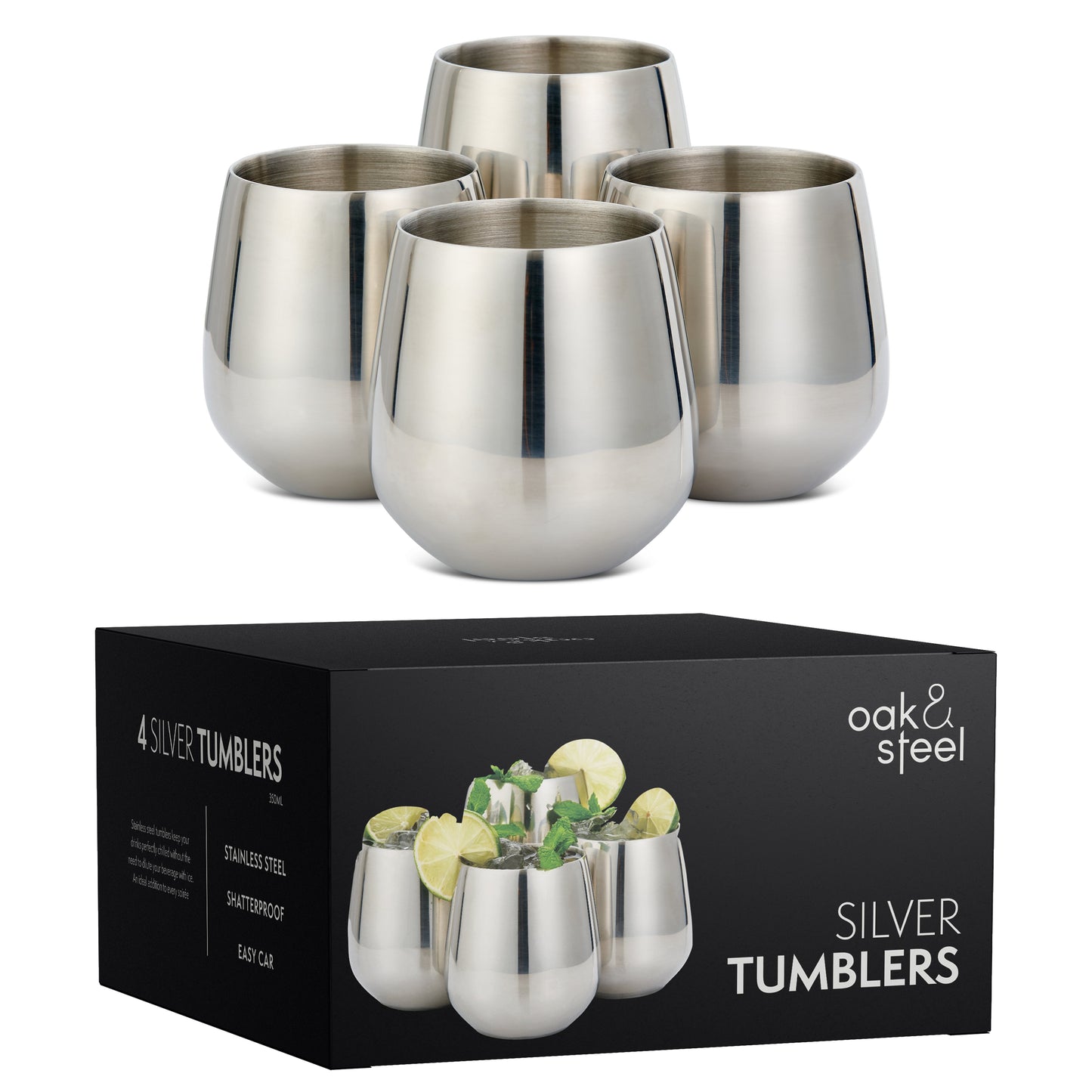 Silver Tumblers Made of Stainless Steel with Included Straws