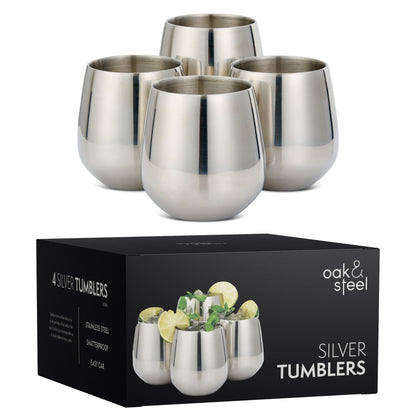 Silver Tumblers Made of Stainless Steel with Included Straws