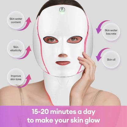 7-Color Light Therapy Face Mask with Neck Support for Acne, Wrinkles, Pores