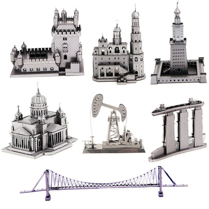 3D Metal Puzzle Set of Global Landmarks: Build and Discover Famous Structures