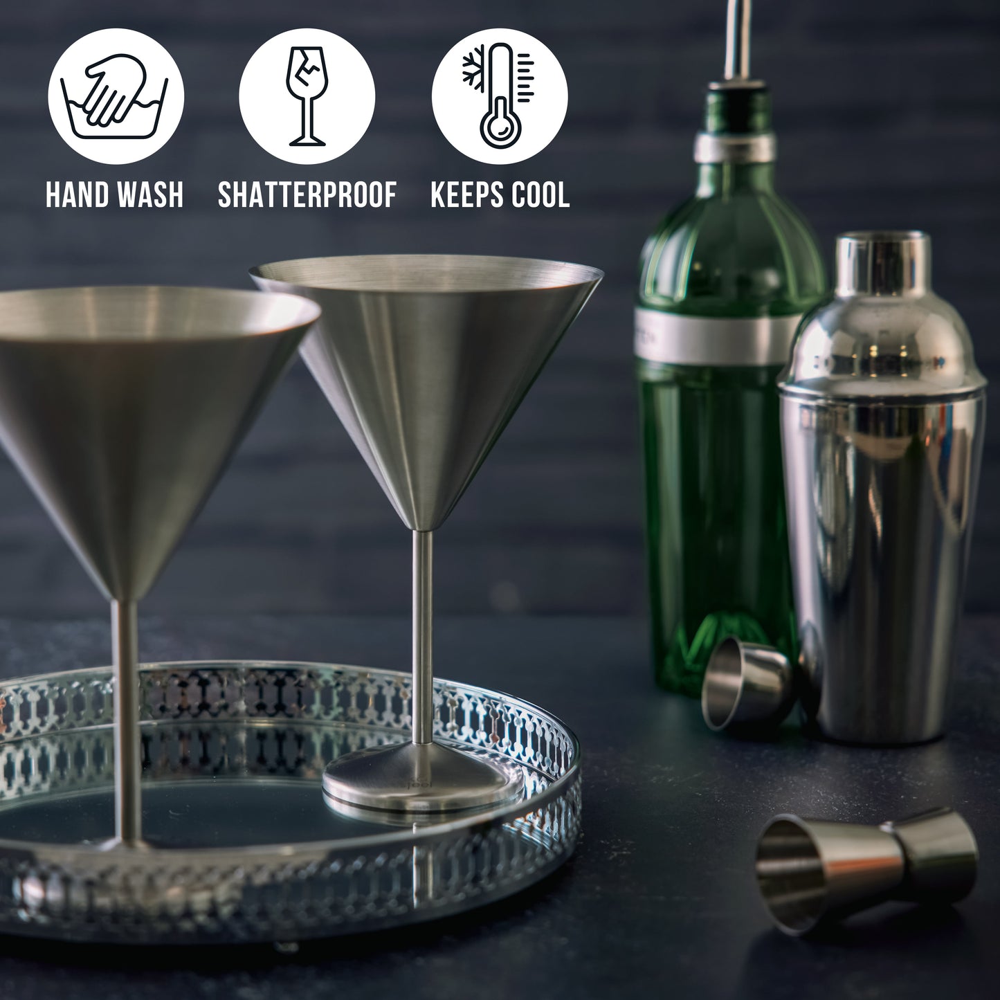 Matte Silver Martini Glasses in Stainless Steel