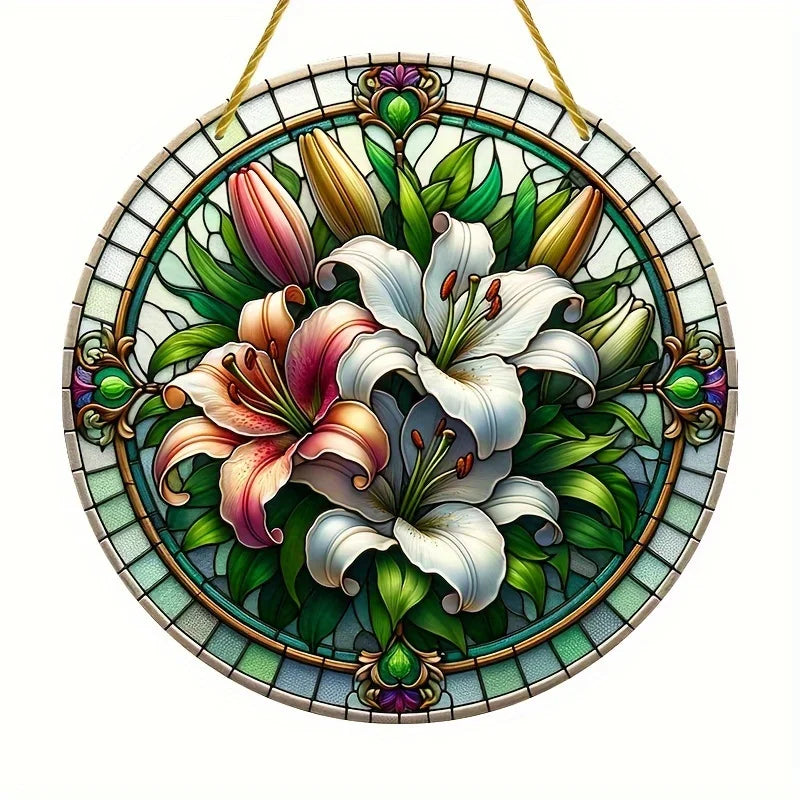 Acrylic Window Hanger | Floral Sun Catcher | Round Winter & Christmas Decor