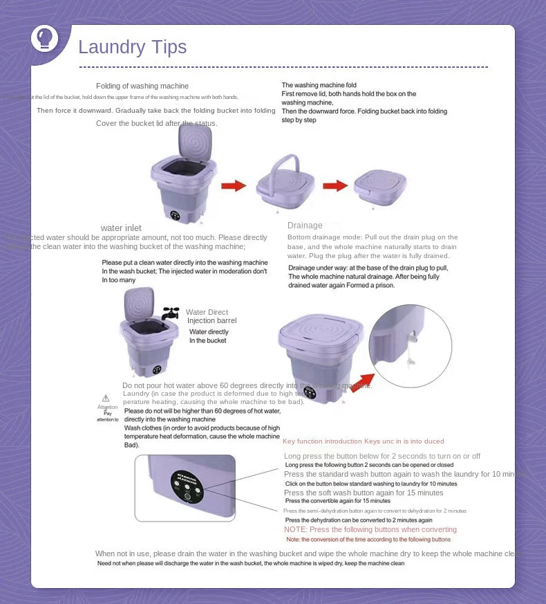 Compact 8L Folding Washer for Effortless Laundry Days