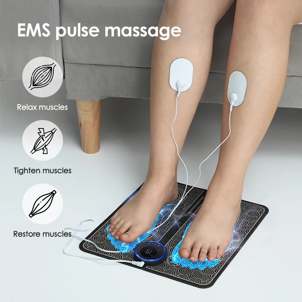 Rechargeable Foot Massage Mat with EMS & TENS – 6 Modes, 9 Intensities