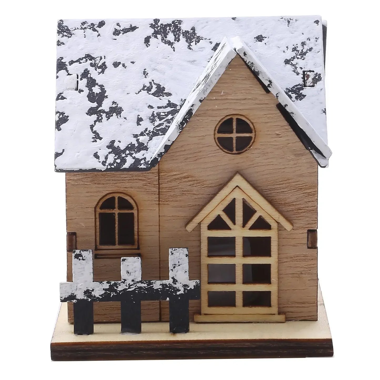 Handcrafted Wooden Christmas House with LED Light – Warm White Glow