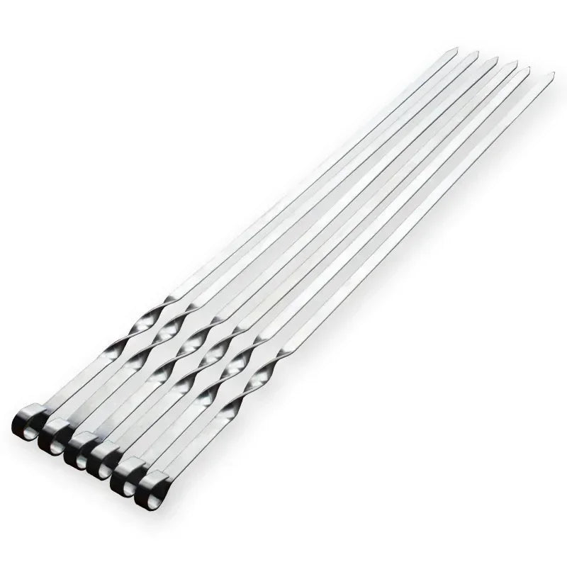 Extra Long Stainless Steel Skewers with Wooden Handle - Set of 6