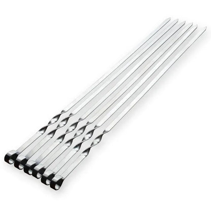Extra Long Stainless Steel Skewers with Wooden Handle - Set of 6