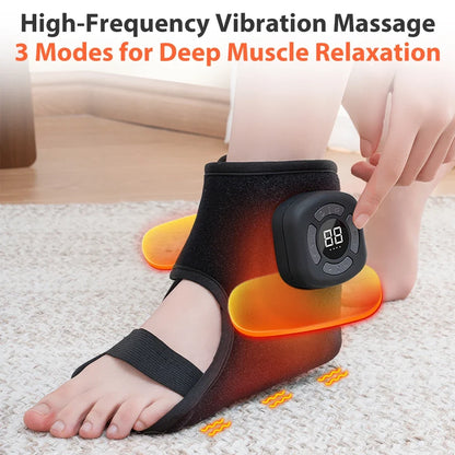 Rechargeable Foot and Ankle Wrap – Air Compression Massager with Heat, 3 Modes, 5 Intensities & Vibration Option