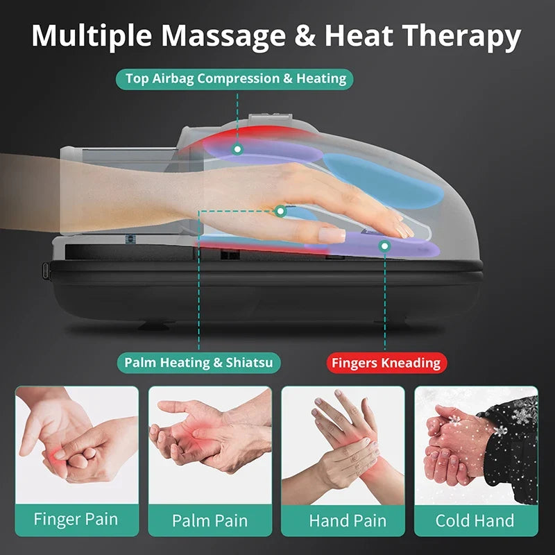 Wireless Hand Massager with Heat and Air Compression | 6 Settings for Fingers, Palms, and Wrists, USB-C Rechargeable