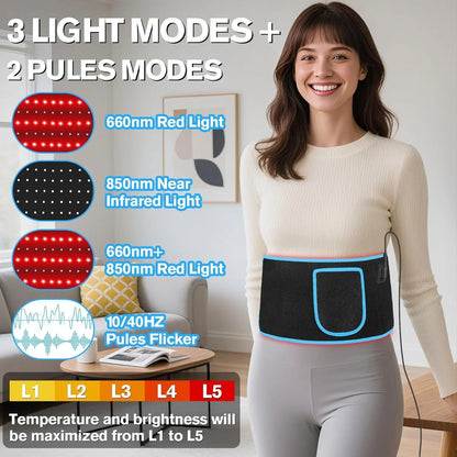 Infrared Waist Wrap with Red Light Therapy – 660nm 850nm for Pain Relief and Recovery