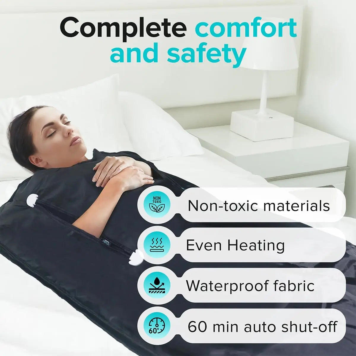 Portable Far Infrared Sauna Blanket with 6 Heat Settings, Arm Zippers & Auto Shut-Off