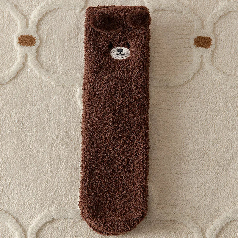 Warm Fuzzy Socks for Women | Soft & Plush | 3D Bear Print | Japanese-Korean Style