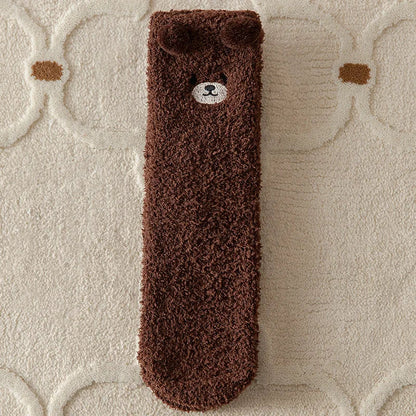Warm Fuzzy Socks for Women | Soft & Plush | 3D Bear Print | Japanese-Korean Style
