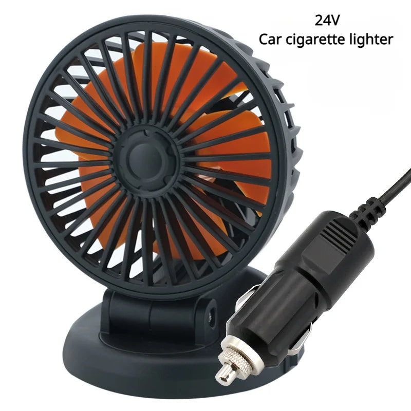 Automotive Electric Fan - 3-Head 360° Adjustable USB/12V/24V - Quiet Cooling for Home, Office & Car - 2 Speed Settings