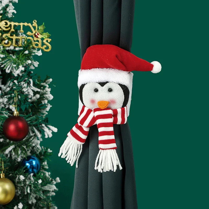 Christmas Curtain Holders - Penguin, Santa, Moose & Snowman - 14"x6.7