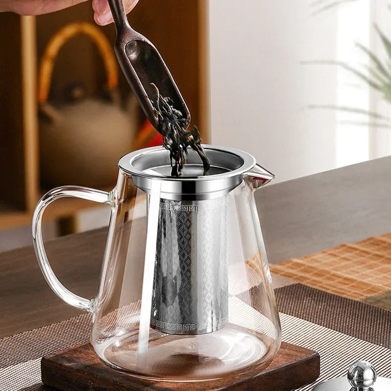 Heat-Resistant Glass Teapot 450ml-950ml with Stainless Steel Infuser for Kung Fu Tea, Puer and Oolong