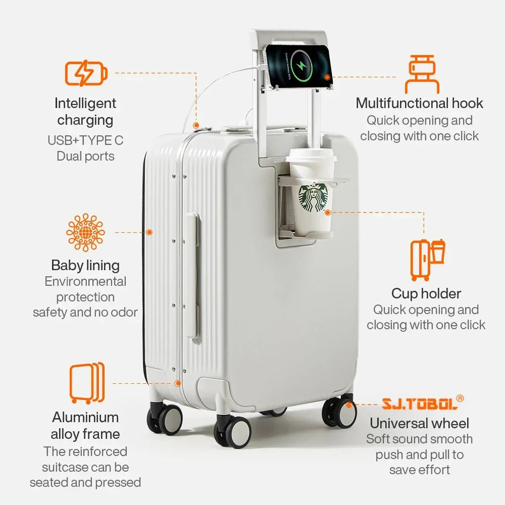 Lightweight Aluminum Travel Suitcase with USB Charging Port