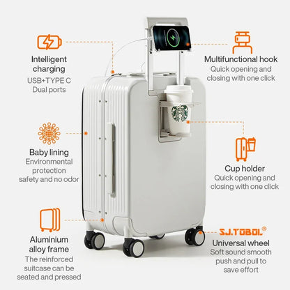 Lightweight Aluminum Travel Suitcase with USB Charging Port