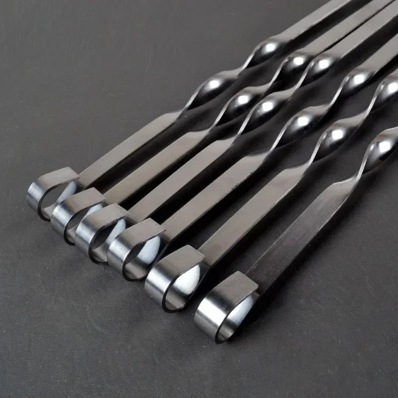 Extra Long Stainless Steel Skewers with Wooden Handle - Set of 6
