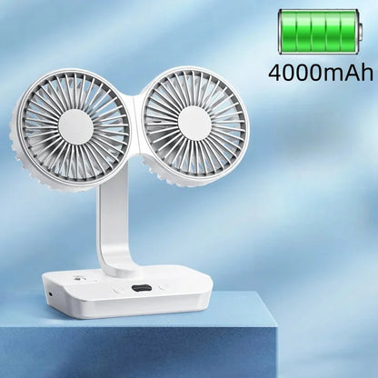 Portable Night Lamp with Adjustable Double-Head Table Fan