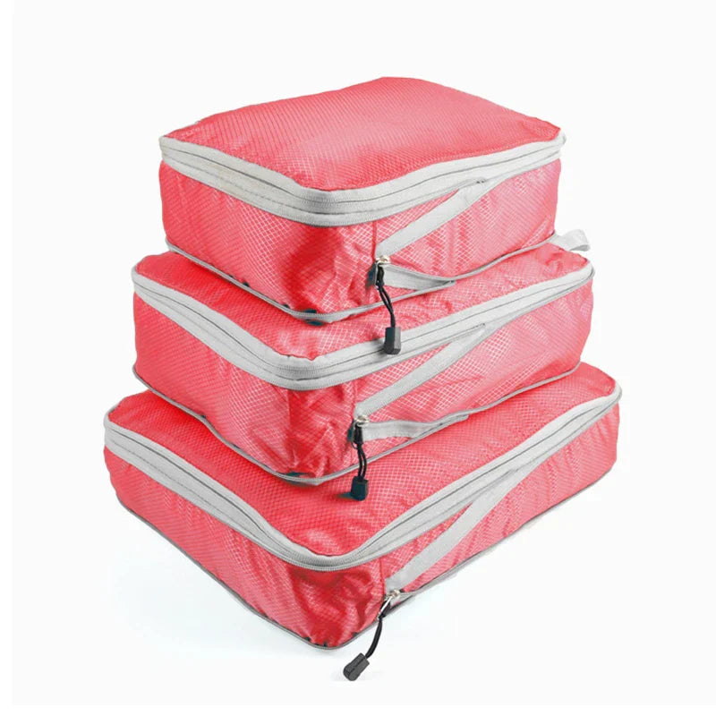 Compression Travel Set for Space-Saving Organization with Breathable Mesh Pouches