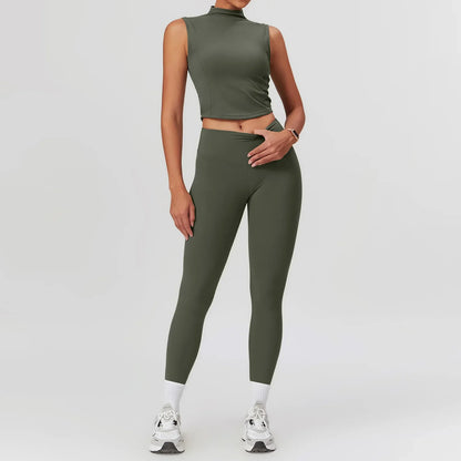 Women's 2-Piece Workout Ensemble – Sports Bra and High-Waisted Leggings in Quick-Dry Stretch Material
