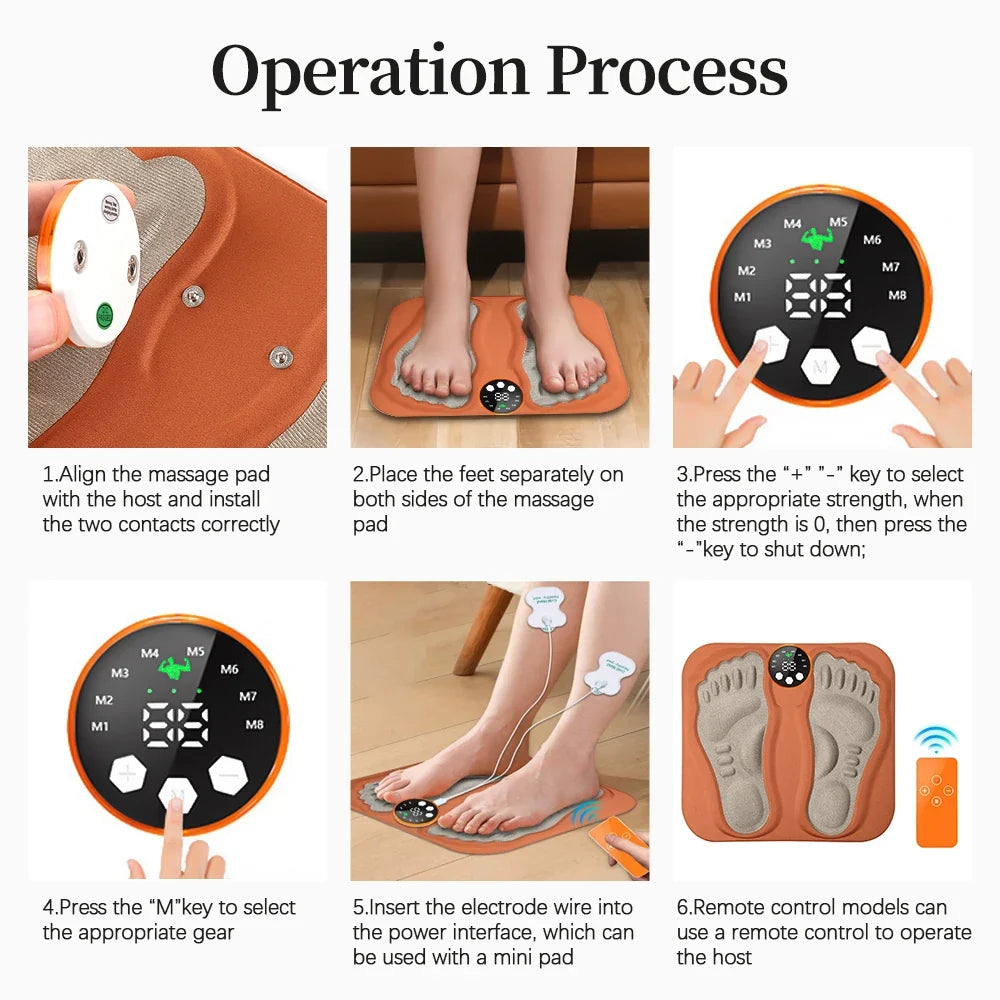 Rechargeable Foot Massage Mat with Remote Control - 8 Modes, 29 Intensities & Electrode Pads