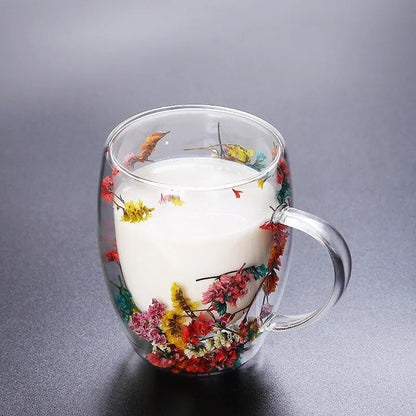 Set of 2 Floral Infused Double-Wall Glass Mugs