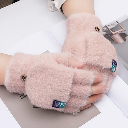 Women's Plush Mittens | Fingerless Design with Foldable Feature | Soft, Warm, and Heavily Insulated | Ideal for Winter and Outdoor Activities