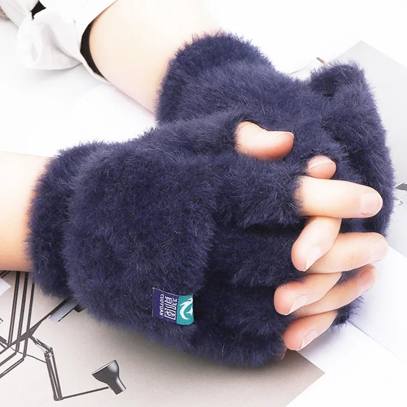 Women's Plush Mittens | Fingerless Design with Foldable Feature | Soft, Warm, and Heavily Insulated | Ideal for Winter and Outdoor Activities