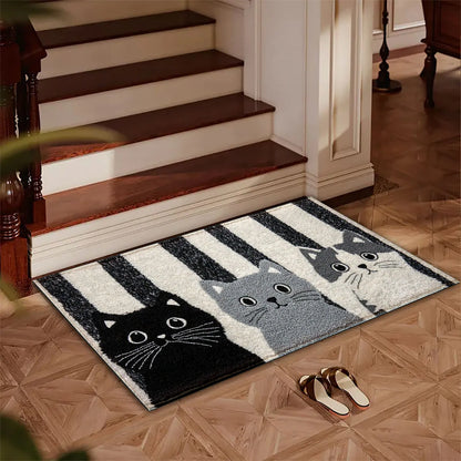 Waterproof Soft Floor Mat with Striped Cartoon Cat Design