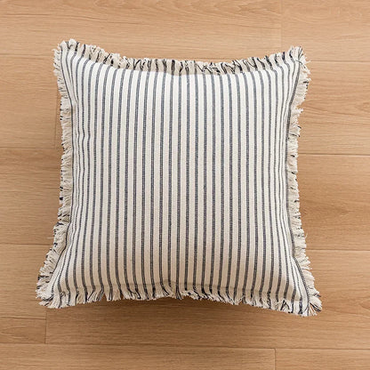 Jacquard Patterned Pillowcase with Fringes - Cotton and Linen Blend