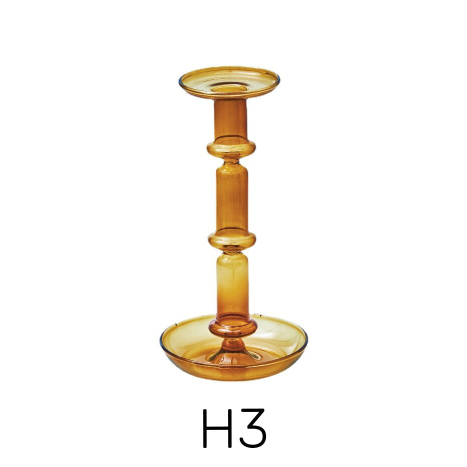 Contemporary Glass Candle Holder in Amber Color