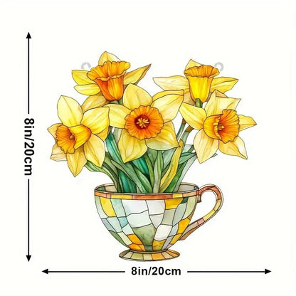 Acrylic Flower Pot with Solar Catcher | 2D Window Decoration | Vibrant Light Decor