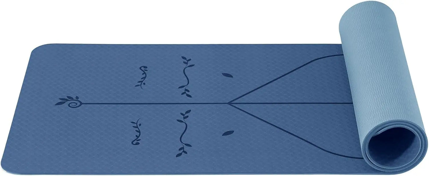 Non-Slip Pilates and Fitness Mat | Skin-Friendly TPE | 183 × 61 × 0.6 cm | With Alignment Lines