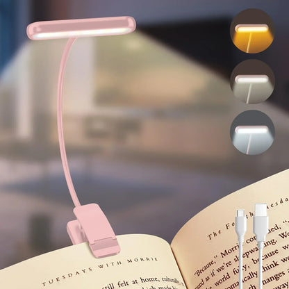 Flexible USB Rechargeable Reading Light with Adjustable Color Temperatures and Clip