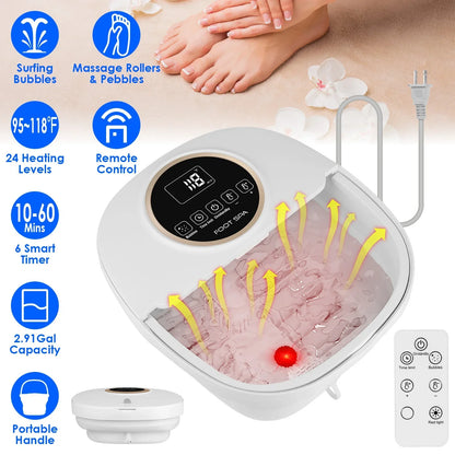 Space-Saving Foot Spa Massager with Remote, 6 Rollers & Bubbles – 11L Basin, 95–118°F