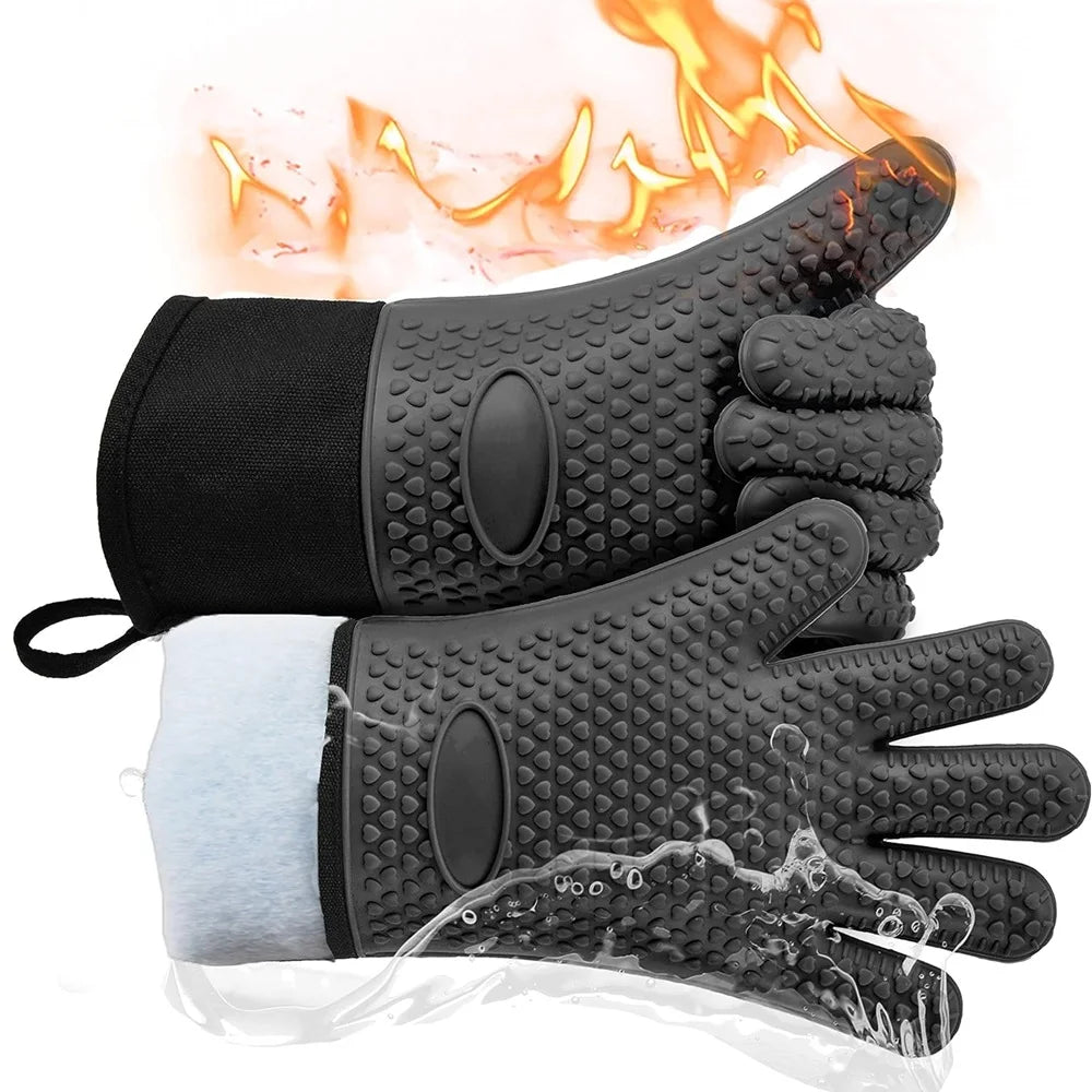 Silicone Grill Gloves - Heat Resistant & Non-Slip with Cotton Lining - 260°C Protection