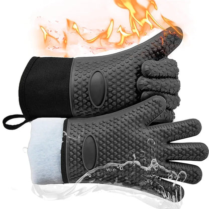 Silicone Grill Gloves - Heat Resistant & Non-Slip with Cotton Lining - 260°C Protection