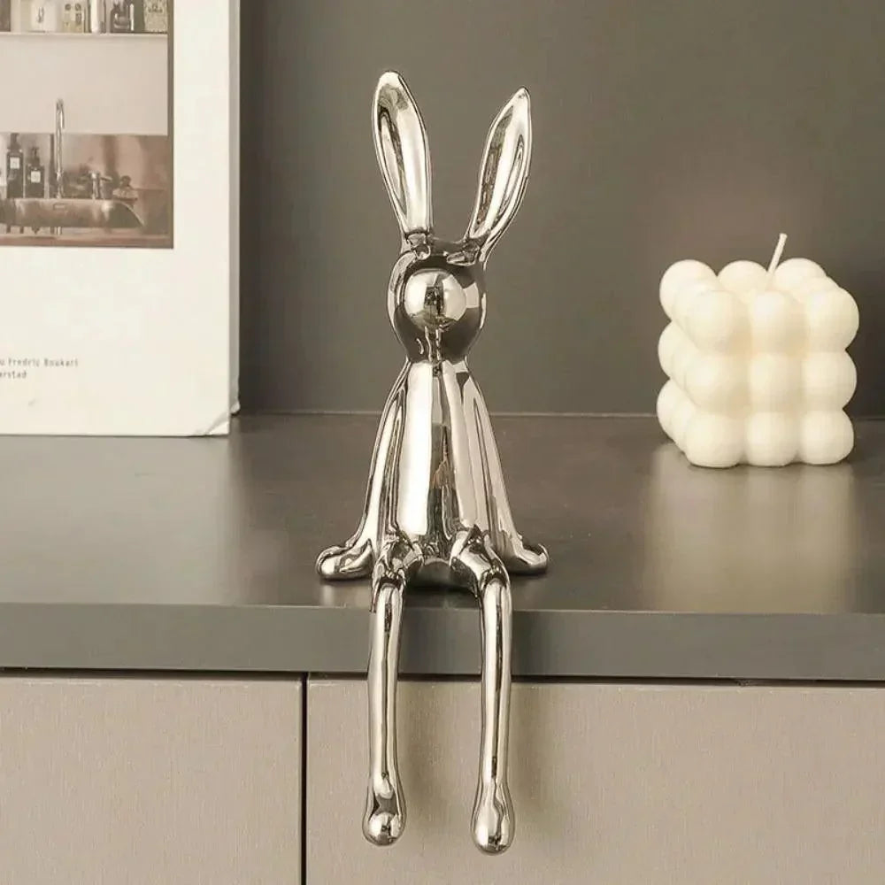 Gold Metallic Rabbit Statue for Decorative Shelf Display