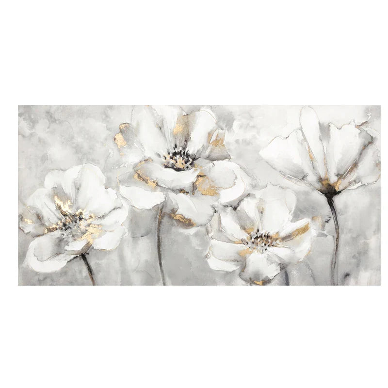 Large White Floral Abstract Canvas Wall Art for Home and Hotel Decor